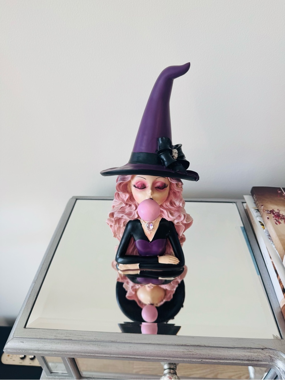 Purple Witch Figurine with Pink Hair and Bubblegum Halloween decor NWT